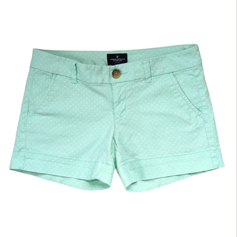 American Eagle Outfitters Midi Polka Dot Shorts 4 Mint Green Pockets